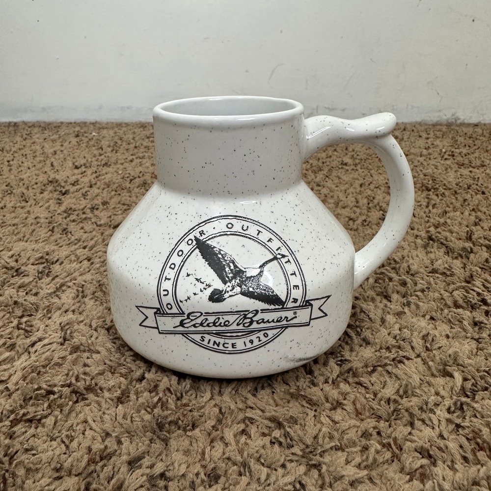 Vintage 1989 Eddie Bauer Wide Bottom  Travel Mug Speckled Ceramic Goose READ